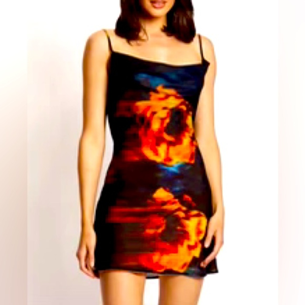 MESHKI Cleo Printed Chiffon Cowl Neck Mini Dress
